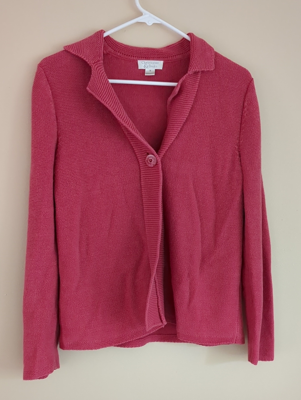 Small Christopher & Banks Washed Red Cardigan Sweater One Button Ramie Cotton